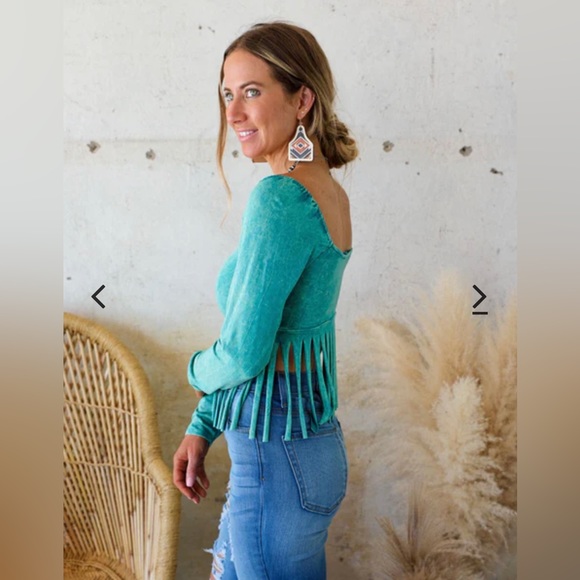 Turquoise 💙Mineral Dyed Fringe Crop Top -PLEASE READ DESCRIPTION ⬇️ - Picture 12 of 14